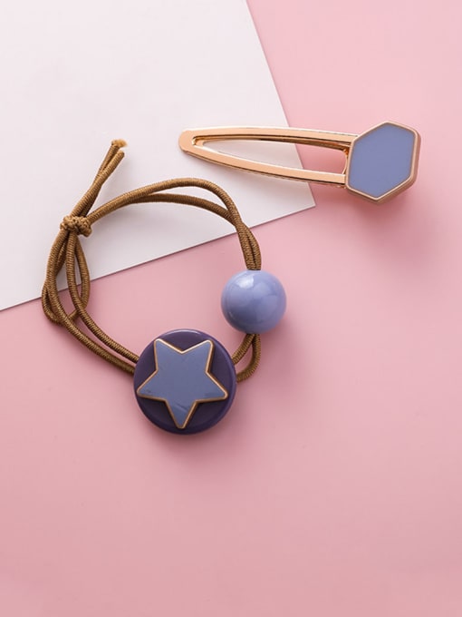 C blue Alloy With Rose Gold Plated Fashion Pentagram Candy-colored rubber band Hair clip two-piece