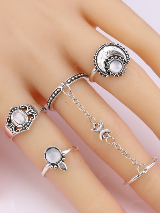 Gujin Personalized Moon Star Opal stones Alloy Ring Set 1