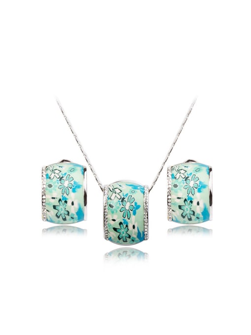 Platinum Green Geometric Shaped Polymer Clay Two Pieces Jewelry Set
