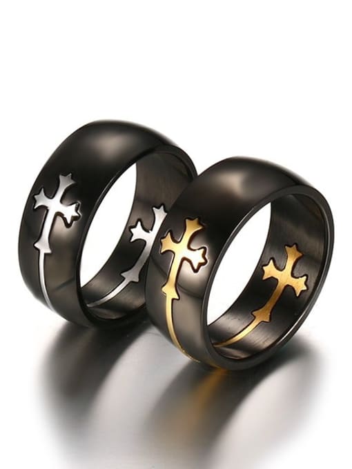 CONG Titanium With Gun Plated Personality Cross Men Rings 0