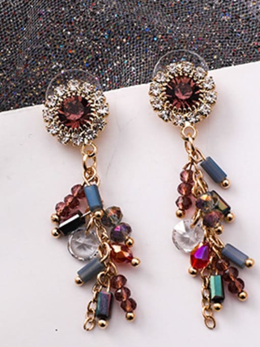 B Purple Drill Alloy With Rose Gold Plated Ethnic Round Flower Tassel  Drop Earrings