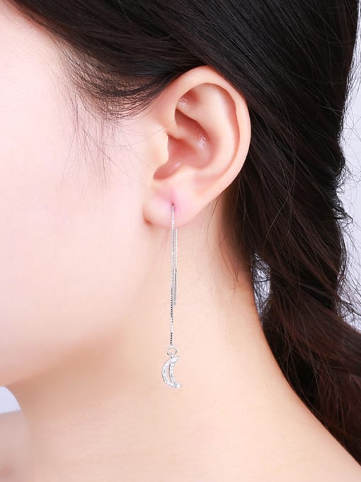One Silver Simple Little Hollow Moon Star Shiny Zirconias 925 Silver Line Earrings 1