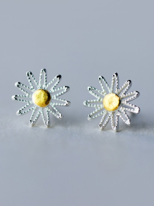 Rosh S925  silver sweet small daisy stud Earring with gold plated 0