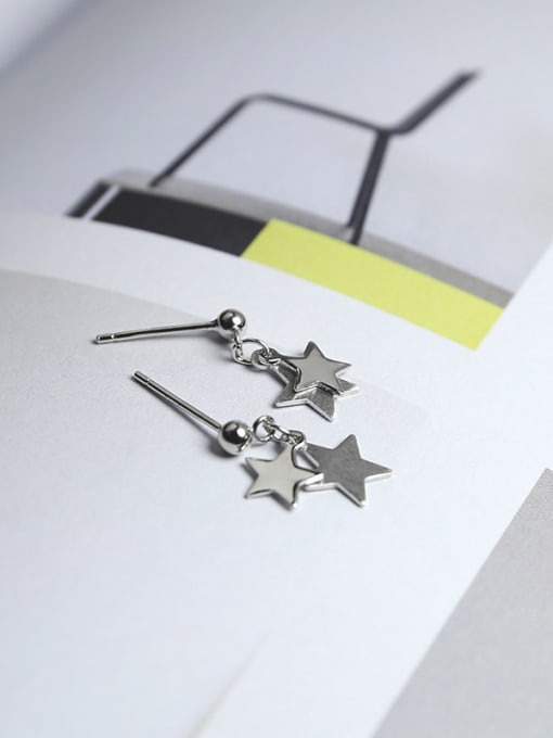 Peng Yuan Simple 925 Silver Double Star Platinum Plated Stud Earrings 3