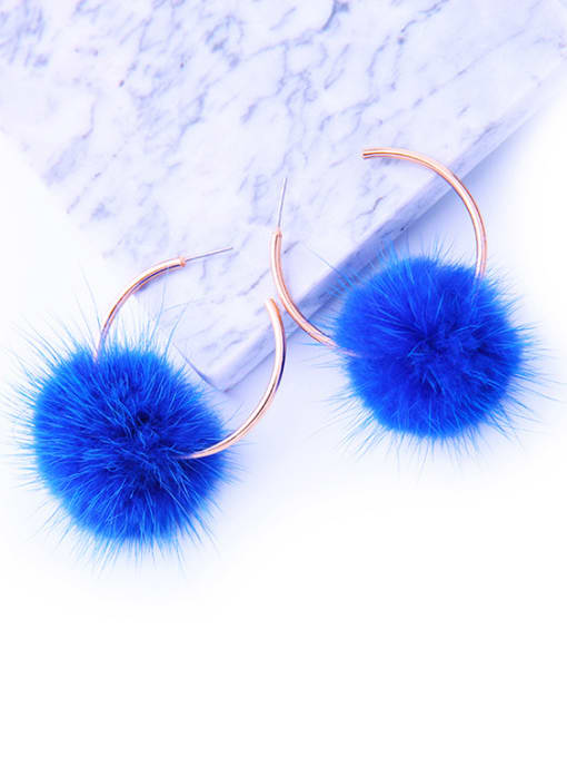 Blue -1 Ball Shaped Western Style Tassel Personality Women Stud Earrings