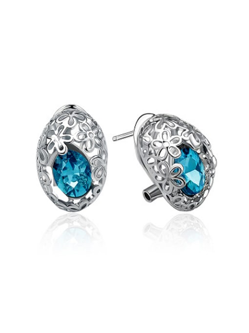 Platinum Women High-grade Blue Austria Crystal Stud Earrings