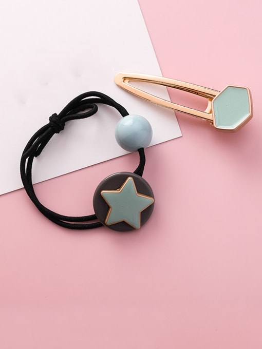 B Green Alloy With Rose Gold Plated Fashion Pentagram Candy-colored rubber band Hair clip two-piece