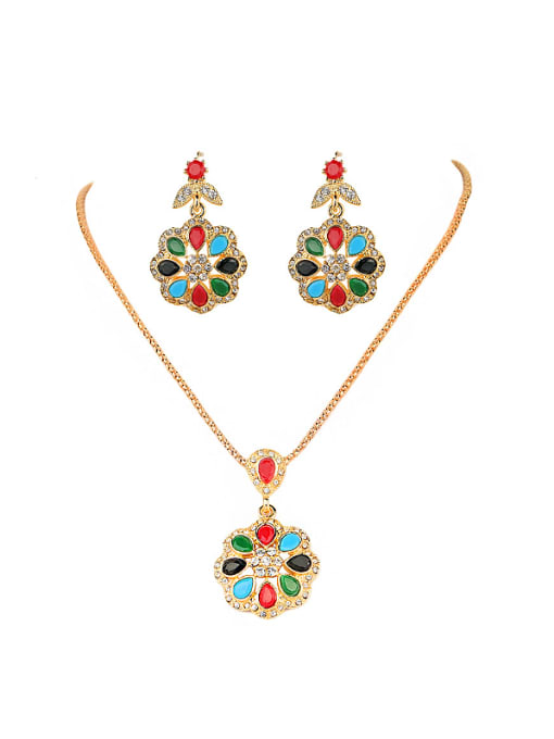 Gujin Retro Noble style Colorful Resin stones White Crystals Alloy Two Pieces Jewelry Set 0