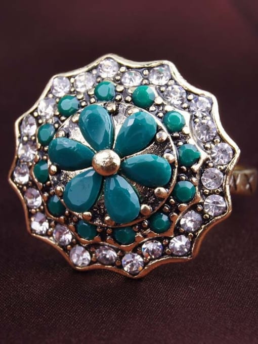 Gujin Classical Retro Resin stones Crystals Flowery Alloy Ring 1