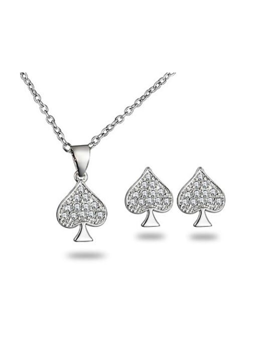 SANTIAGO Elegant 18K Platinum Plated Heart Shaped Zircon Two Pieces Jewelry Set 0