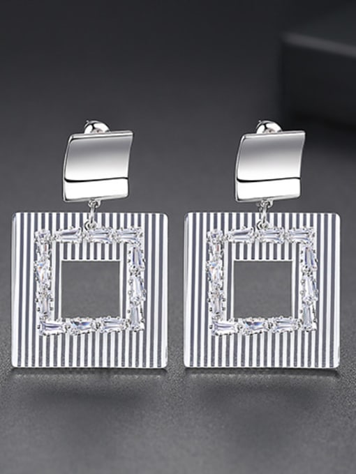 Platinum Copper With Gold Plated Exaggerated Hollow Square Drop Earrings
