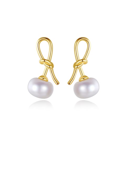 CCUI 925 Sterling Silver With  Artificial Pearl Personality Irregular Stud Earrings 0