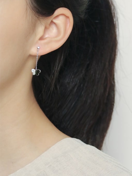 Dan 925 Sterling Silver With Rhinestone Cute Asymmetrical butterfly  Earrings 1