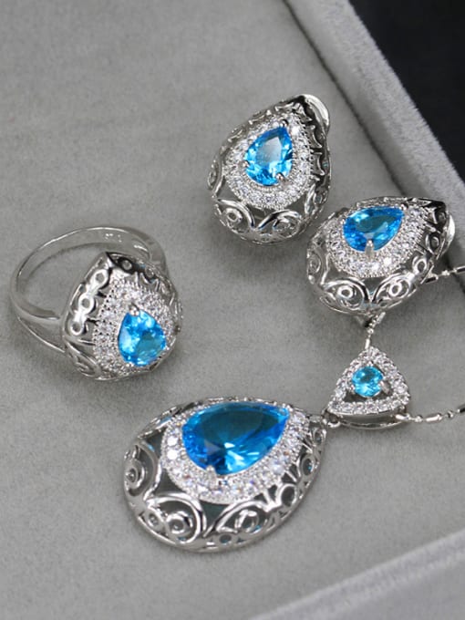 Aquamarine Ring 9 Yards Retro Wedding Accessories Color Jewelry Set