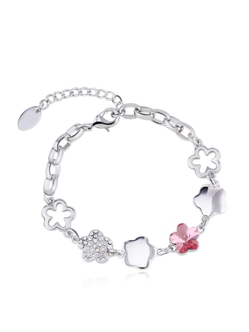 Platinum ,kRose red 18K White Gold Flower Shape Crystal Bracelet