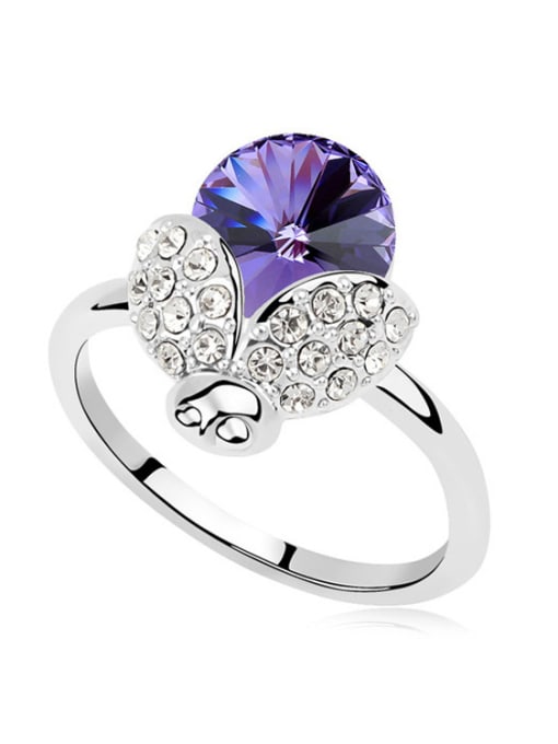 purple Personalized Cubic austrian Crystals Beetle Alloy Ring