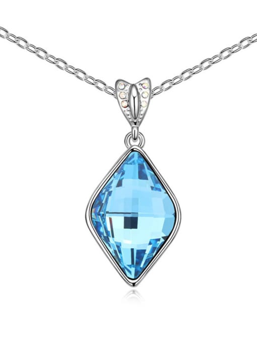blue Simple Rhombus austrian Crystal Pendant Alloy Necklace