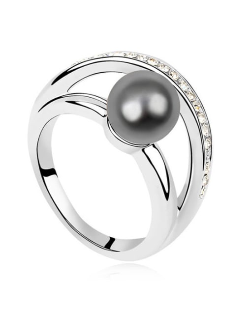 QIANZI Simple Imitation Pearl Shiny Crystals Alloy Ring 1