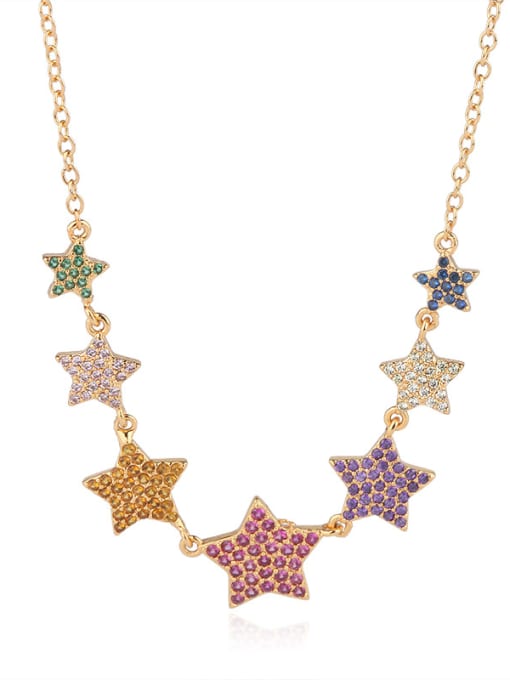Golden Copper With  Rhinestone Trendy Star Beaded Necklaces