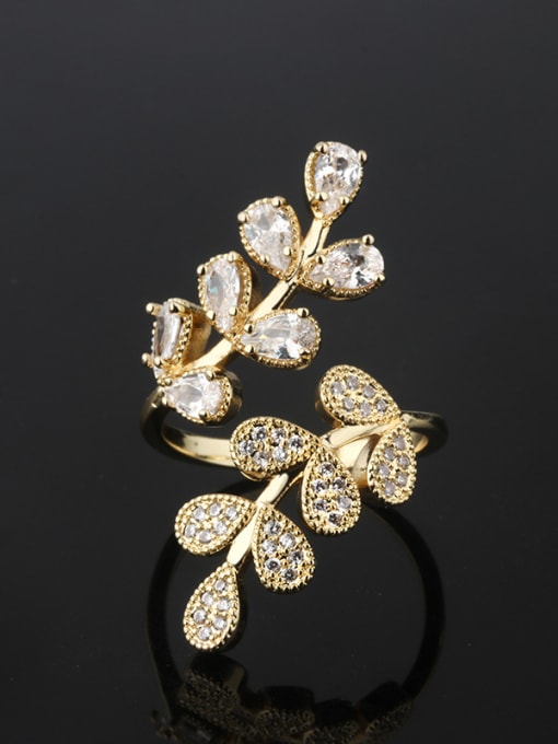 gold Copper With Cubic Zirconia Trendy Flower Cocktail Rings