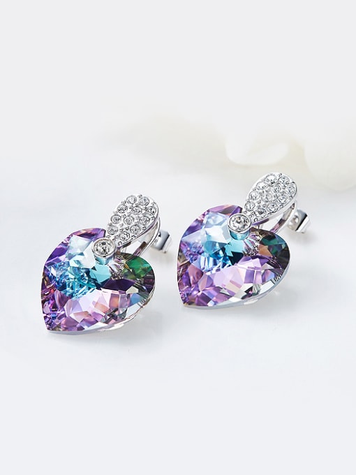 CEIDAI Fashion Purple Heart austrian Crystals Copper Stud Earrings 2