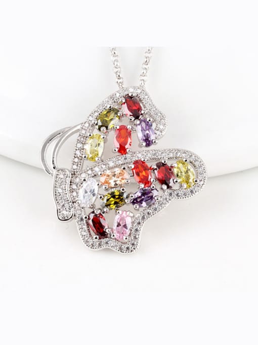 Qing Xing Butterfly Colorful Zircon Upscale White Gold Plated Necklace 1