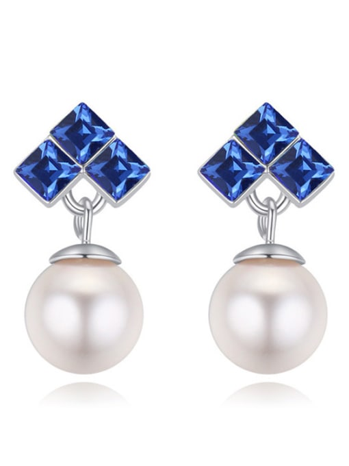 royal blue Fashion Square austrian Crystals Imitation Pearl Alloy Stud Earrings
