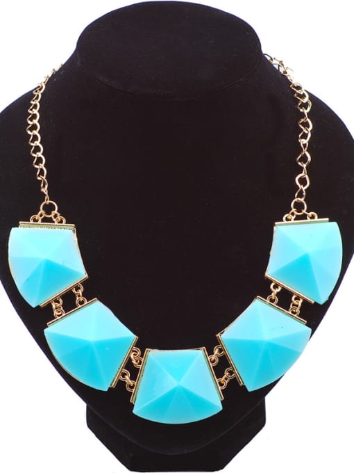 Blue Exaggerated Geometrical Resin Sticking Gold Plated Necklace
