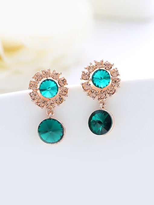 Wei Jia Fashion Green Crystals Rose Gold Plated Alloy Stud Earrings 0