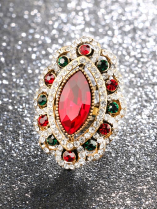 Red Bohemia style Vintage Colorful Resin stones Rhinestones Alloy Ring