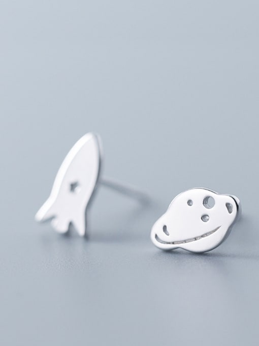 Rosh 925 Sterling Silver With Silver Plated Cute Asymmetric Planet Rocket Stud Earrings 2