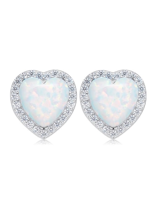 White Fashion Heart Opal stone Cubic Shiny Zirconias 925 Silver Stud Earrings