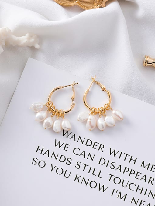 white Alloy With Gold Plated Fashion  Imitation Pearl Charm Earrings