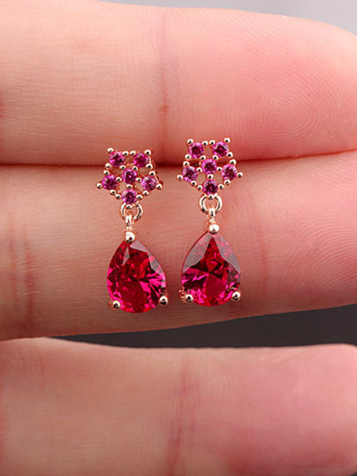 Qing Xing Flower Drop  5 # Red Corundum 925 Sterling Silver Rose Gold Plating  stud Earring 1