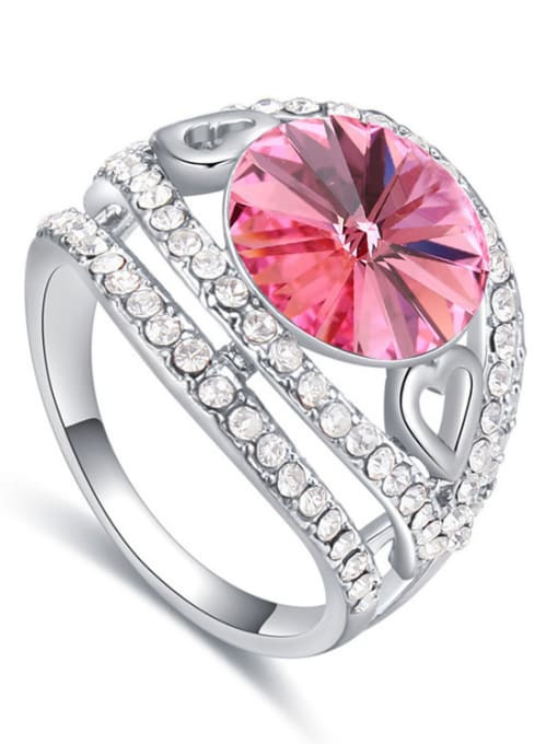 pink Exaggerated Cubic austrian Crystals Platinum Plated Alloy Ring
