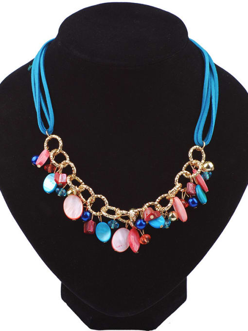 Blue Bohemia style Colorful Resin Artificial Leather Necklace