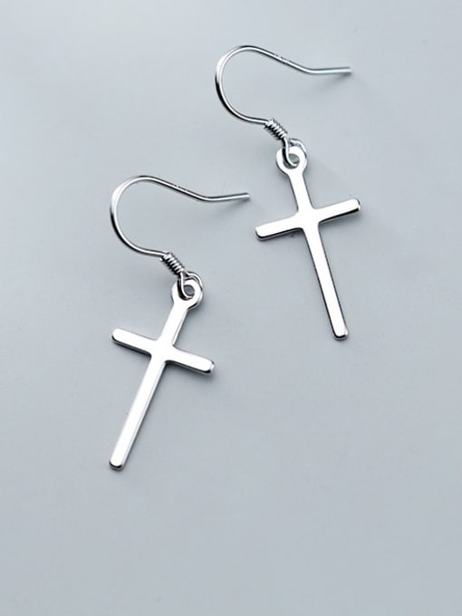 Rosh 925 Sterling Silver With Platinum Plated Simplistic Cross Drop Earrings 3