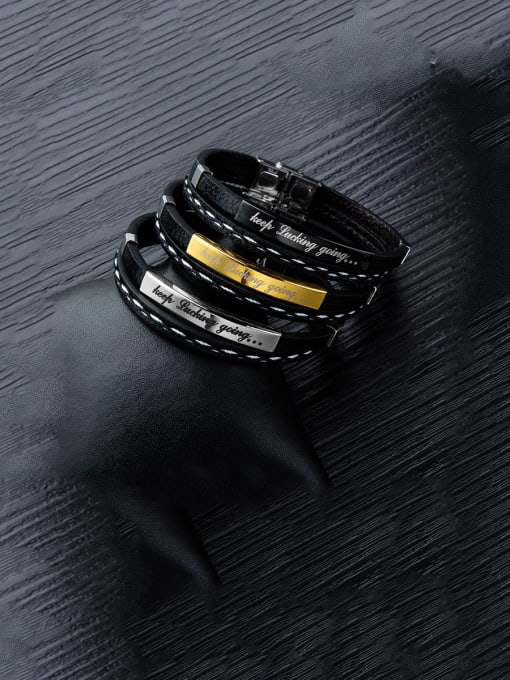 Open Sky Titanium With PU Leather Simplistic Geometric  Men's  Bracelets 2