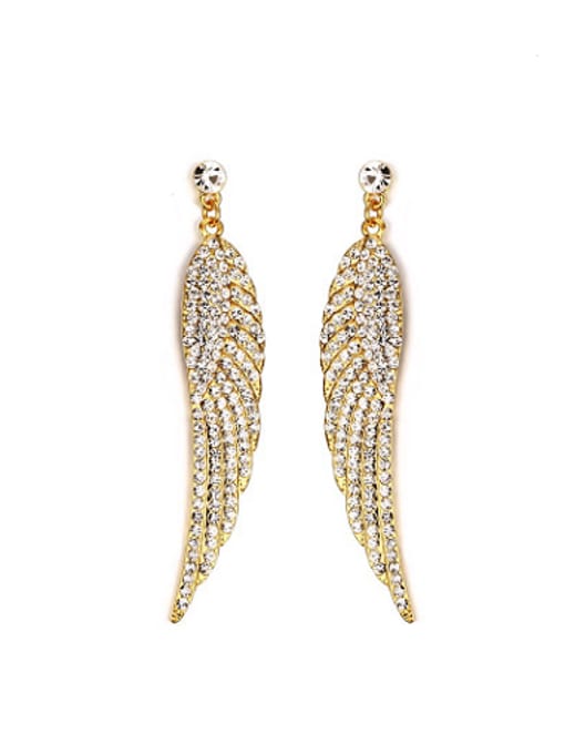 Golden Exquisite Gold Plated Feather Shaped Rhinestone Drop Earrings