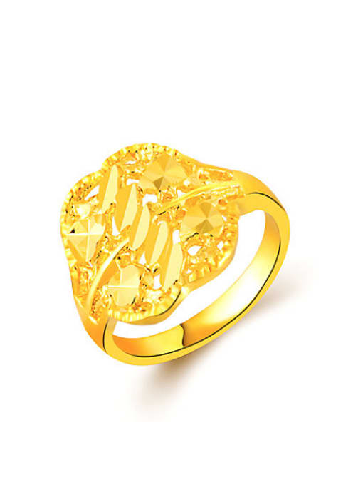 Yi Heng Da Vintage Hollow Flower Shaped 24K Gold Plated Wedding Ring 0