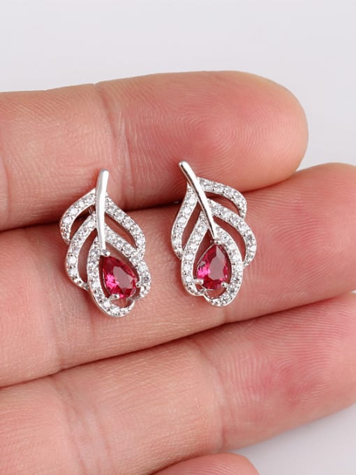 Red Rose Leaves AAA Zircon Elegant Temperament stud Earring