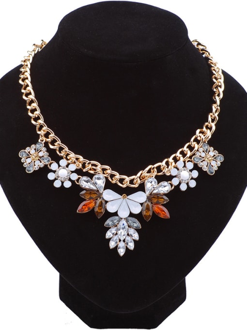 Qunqiu Fashion Stones-studded Flowers Alloy Necklace