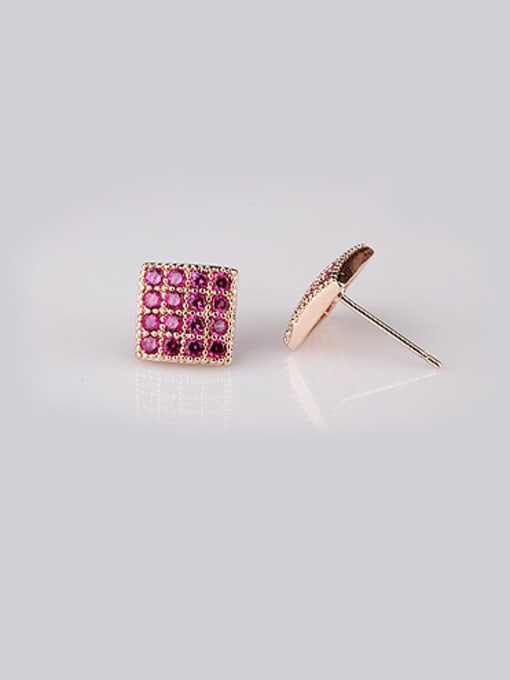 Qing Xing Qing Xing Ruby Square stud Earring,  Luxury Genuine Rose Gold Plated, Anti-allergic 1
