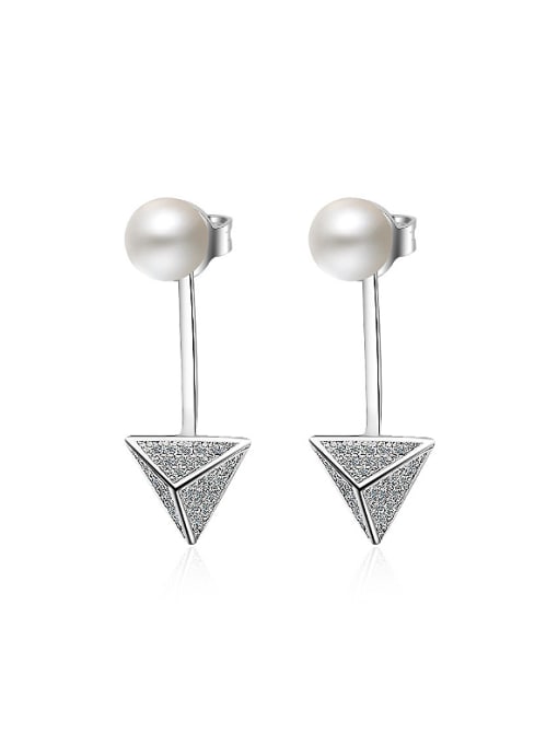 White Gold Fashion Imitation Pearl Cubic Zirconias Triangle Stud Earrings