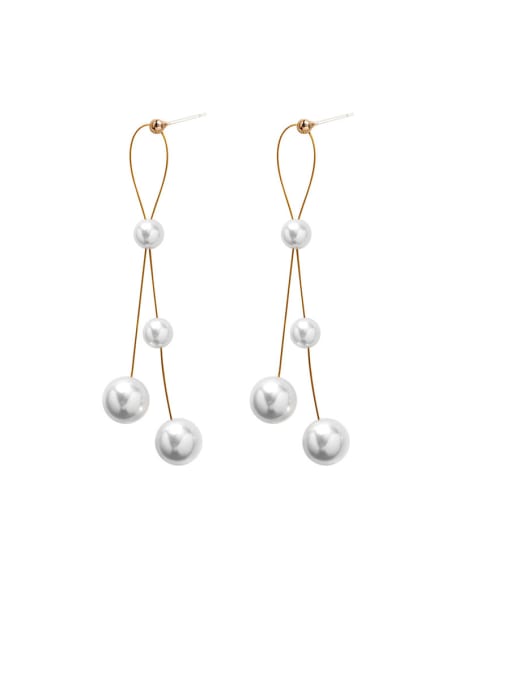 Girlhood Alloy With Gold Plated Simplistic Artificial Pearl  Tassel Earrings 0