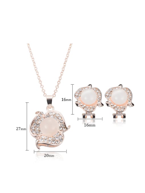 BESTIE Alloy Rose Gold Plated Fashion Rhinestones and Opal Flower-shaped Two Pieces Jewelry Set 3