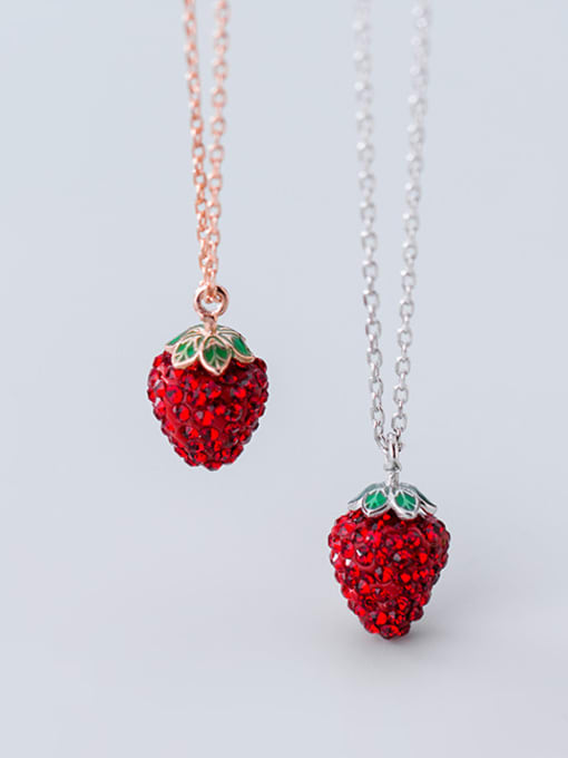 Rosh 925 Sterling Silver With Rhinestone Fashion Strawberry Necklaces 3