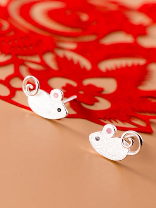 Rosh 925 Sterling Silver With Platinum Plated Cute Mouse Stud Earrings 3