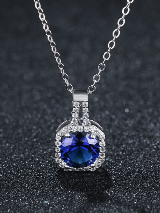 blue 925 Sterling Silver With Platinum Plated Delicate Geometric Necklaces