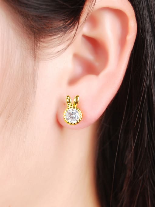 Yi Heng Da Lovely Rabbit Shaped Zircon 24K Gold Plated Stud Earrings 1